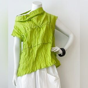 Kaliyana Pelican Citron Carnaby Green Lagenlook Crinkle Cotton Boxy Top EUC 1/S